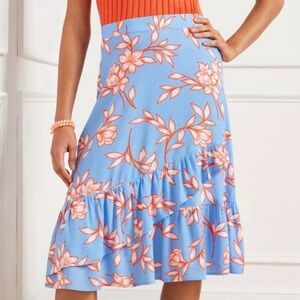 Talbots Blue Flowing Hibiscus Tiered Midi Skirt